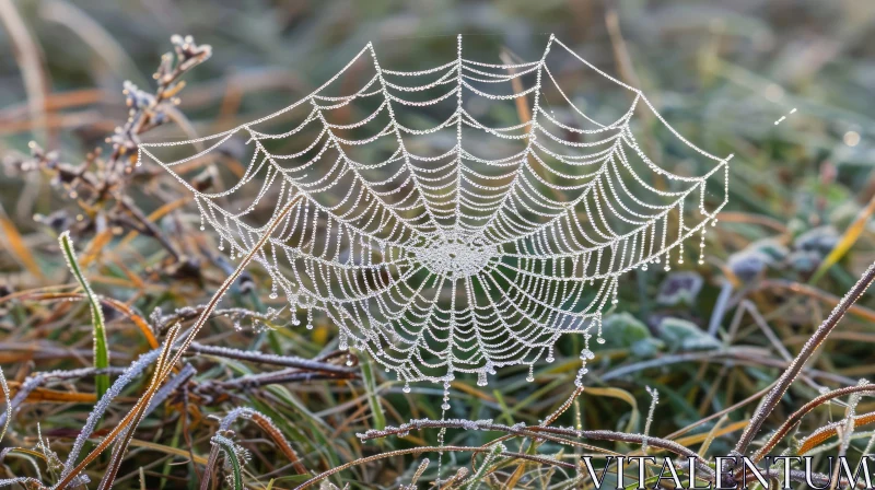 Dew-Covered Spider Web: A Captivating Natural Wonder AI Image