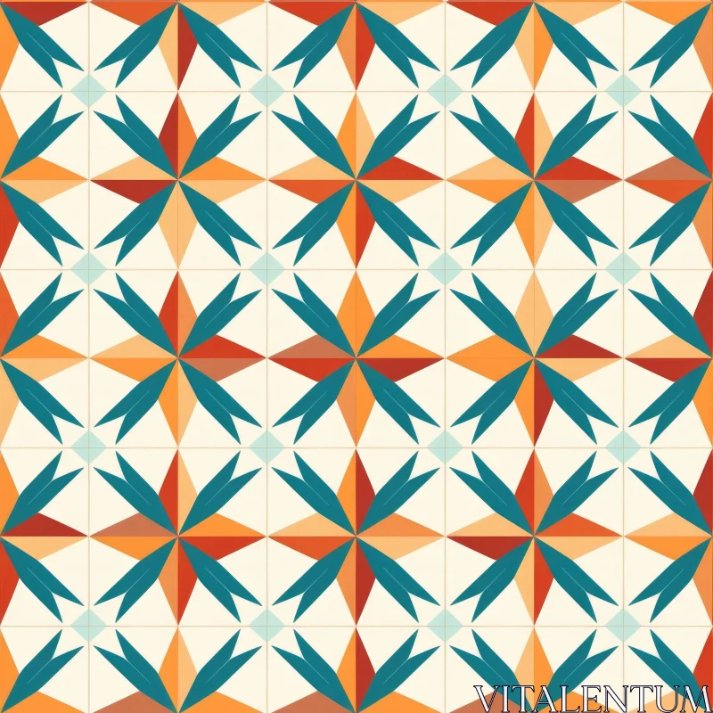 Elegant Eight-Pointed Stars Pattern in Teal, Orange, and Red AI Image