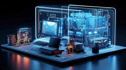 Futuristic Computer Desk with Transparent Display