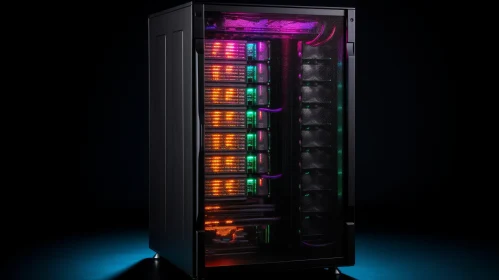 Black Server Tower with Tempered Glass and Multi-Colored Lights