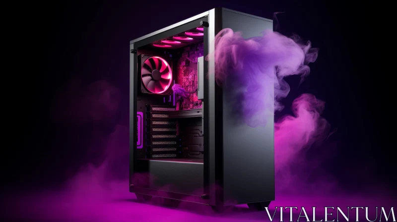 Futuristic Black Computer Case with Pink and Purple Lights AI Image