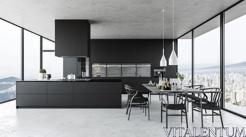 Modern Kitchen with Dining Area - Sleek and Minimalist Design AI Image