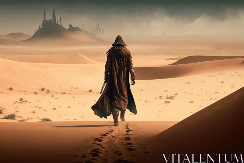 Mysterious Figure in Post-Apocalyptic Desert | Fantasy Art AI Image