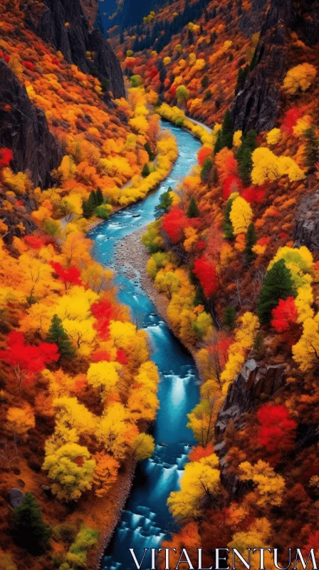 Captivating Autumn Colors: Serene River in a Vibrant Valley AI Image