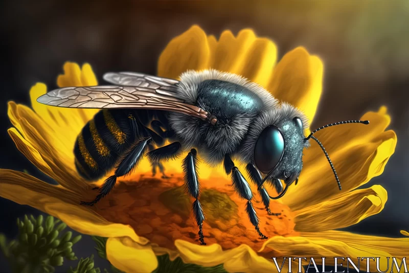 AI ART Captivating Bee with Yellow Flower - Realistic Fantasy Art