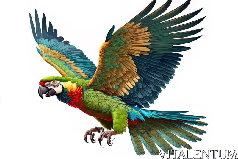 Captivating Flight: A Colorful Parrot Soaring in Detailed Illustrations AI Image