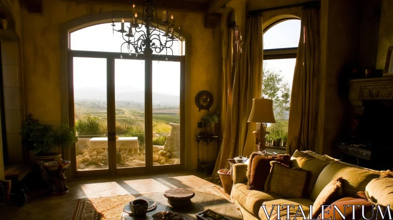 Captivating Living Room with Vineyard View AI Image