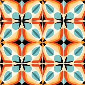 Retro 70s Geometric Pattern in Orange, Blue, and White