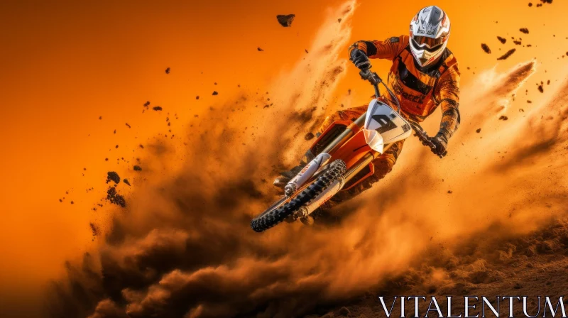 Thrilling Motocross Rider Jumping Over Sand Dune AI Image