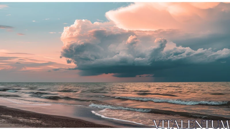 Tranquil Seascape with Pink and Gray Clouds AI Image