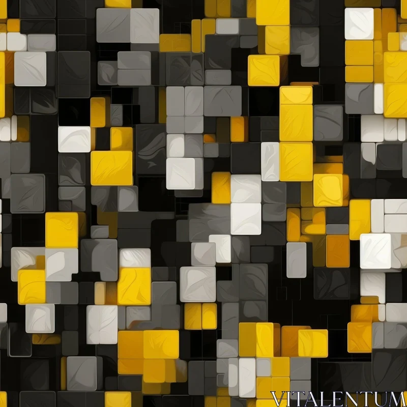 AI ART Yellow and Gray Square Mosaic | Energetic Pattern Design