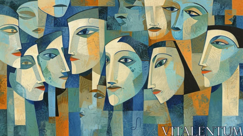 Abstract Cubist Painting of Human Faces | Geometric Abstraction AI Image
