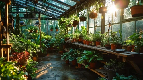 Enchanting Greenhouse: A Haven of Lush Plants and Sunlit Beauty