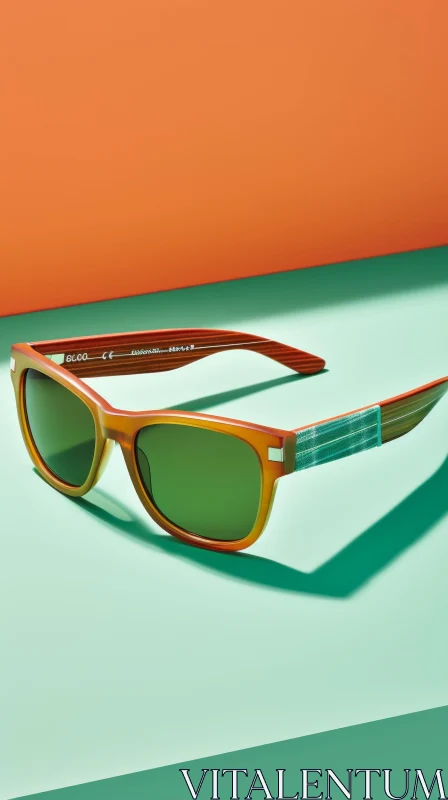 Modern Plastic Sunglasses with Brown Frame and Green Lenses AI Image