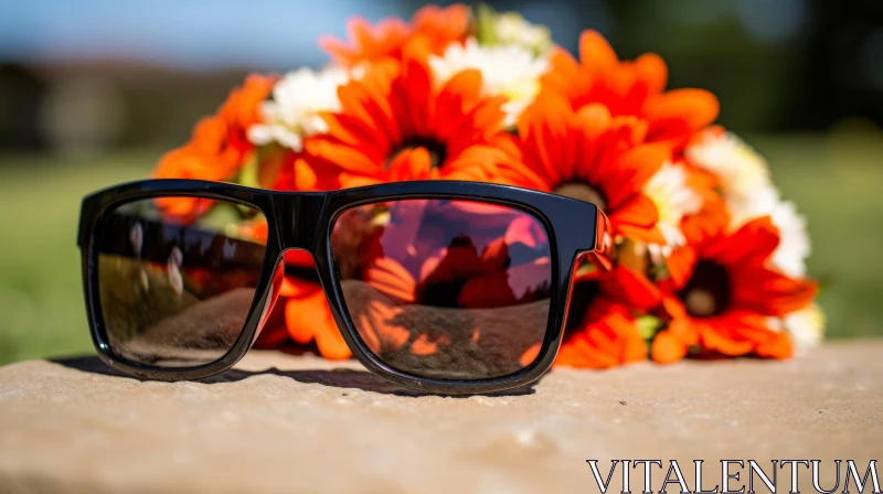Stylish Sunglasses and Flowers Composition AI Image