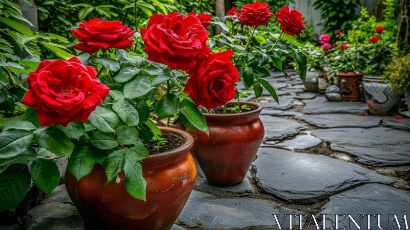 Enchanting Garden with Red Roses - Captivating Floral Scene AI Image