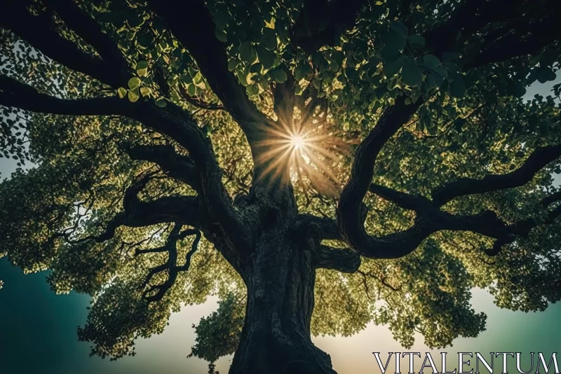 Captivating Nature Photography - Majestic Tree with Sun Rays AI Image