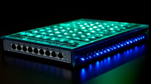 Futuristic Glowing Green and Blue Electronic Device - Network Switch AI Image