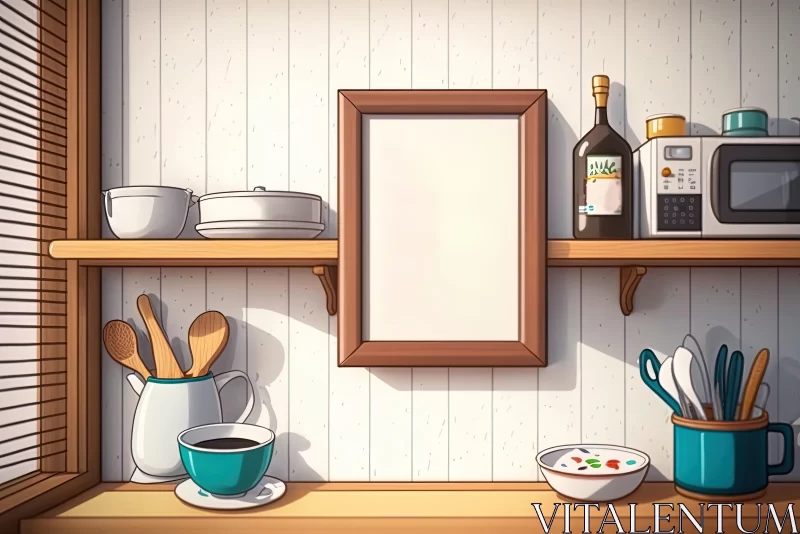 Kitchen Shelf with Cups and Glasses - Graphic Novel Realistic Landscape Painting AI Image