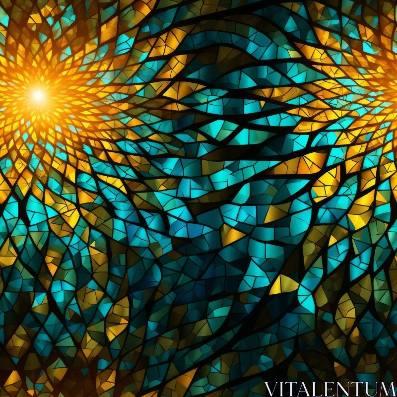 Stained Glass Sun Mosaic on Black Background AI Image
