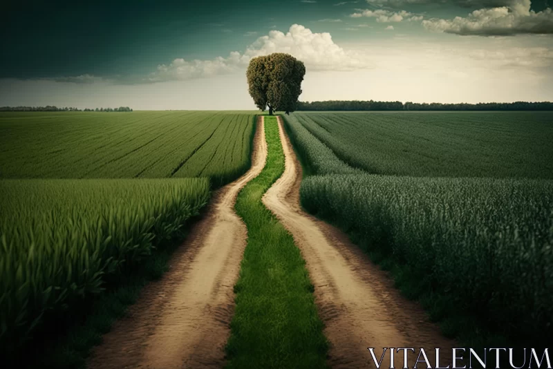 Surrealistic Countryside: A Captivating Journey on a Dirt Road AI Image