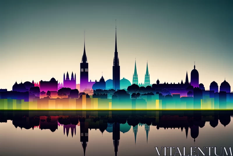 Captivating City Skyline Reflection in Water | German Romanticism AI Image
