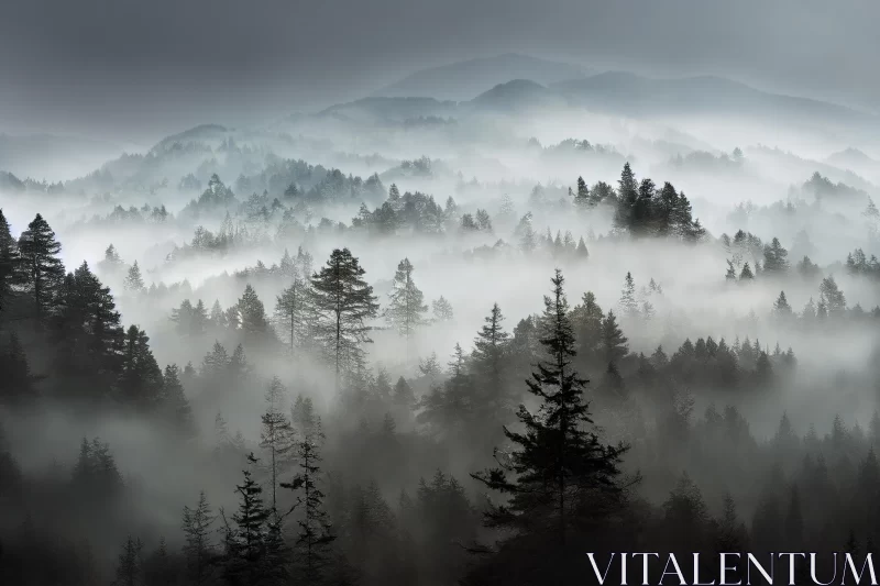 Captivating Foggy Scene of Trees and Mountains | Nikon D850 AI Image