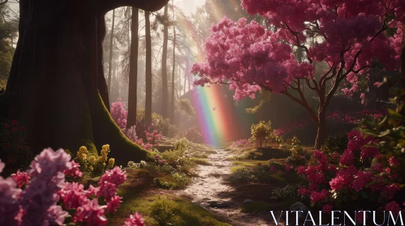 Enchanting Forest Landscape with Rainbow - Nature Photography AI Image