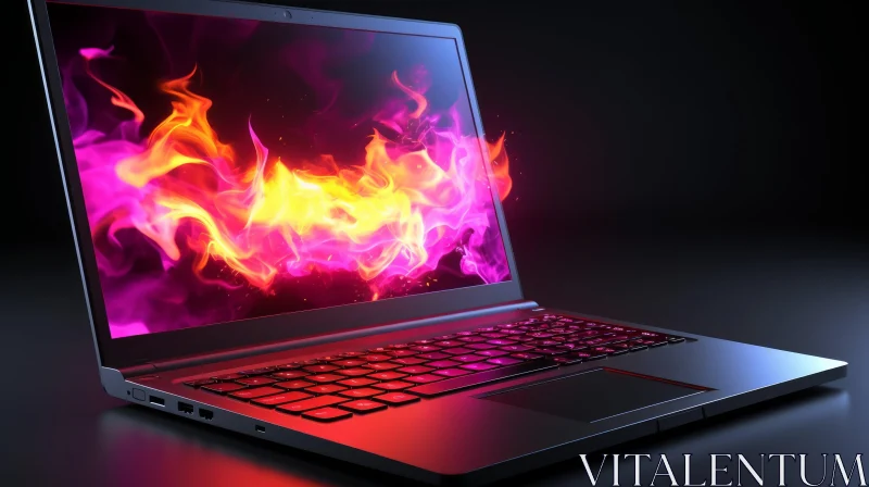 AI ART Fast Laptop with Fiery Screen | 3D Illustration