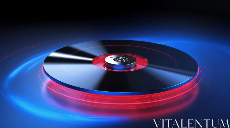 Futuristic 3D Illustration: Hard Disk Drive with Red and Blue Glow AI Image