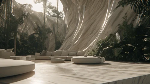 Futuristic Interior Design: Spacious and Bright Room with White Marble
