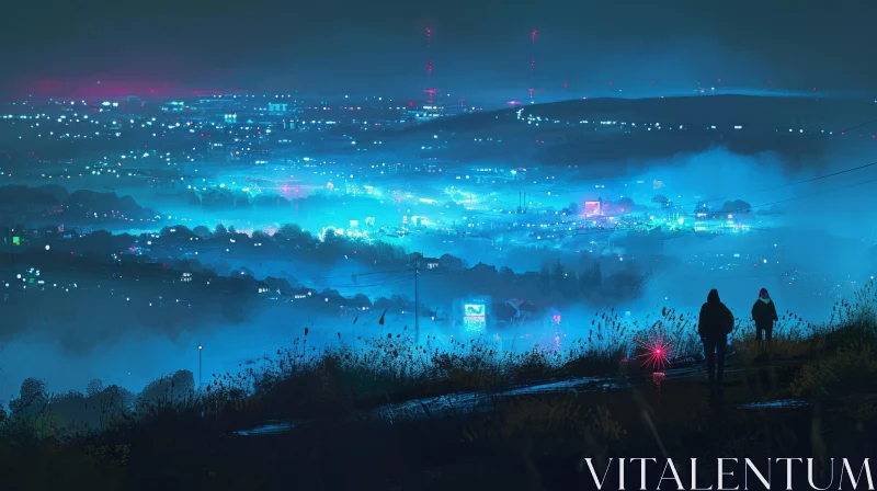 Night Cityscape Digital Painting - Atmospheric and Mysterious AI Image