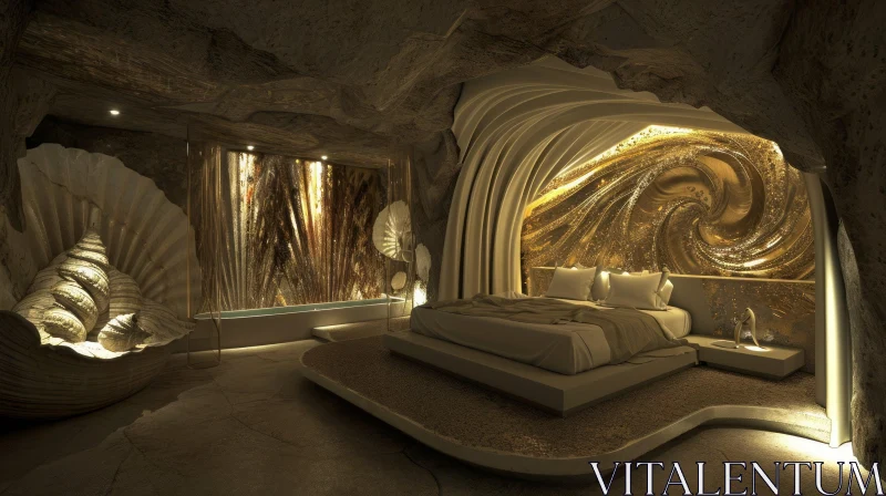 Opulent 3D Rendering of a Cave-Inspired Bedroom AI Image