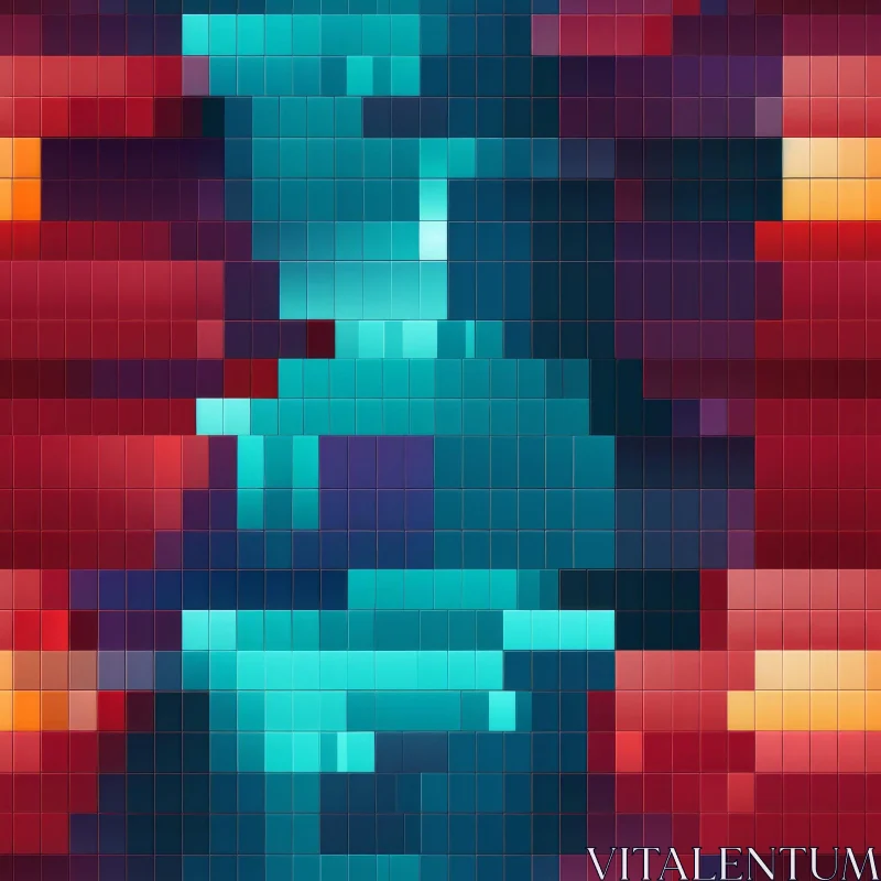Pixelated Blue and Red Mosaic on Black Background AI Image
