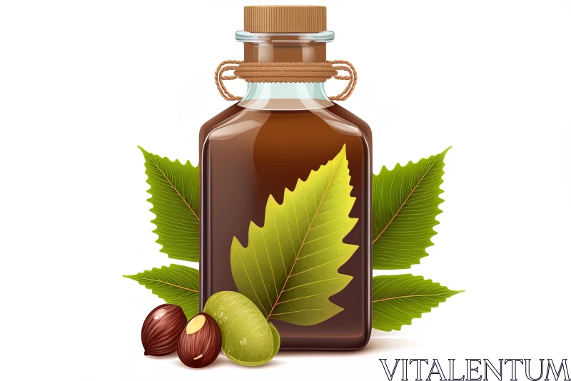 Realistic Bottle of Extract and Walnut Leaf Illustration AI Image