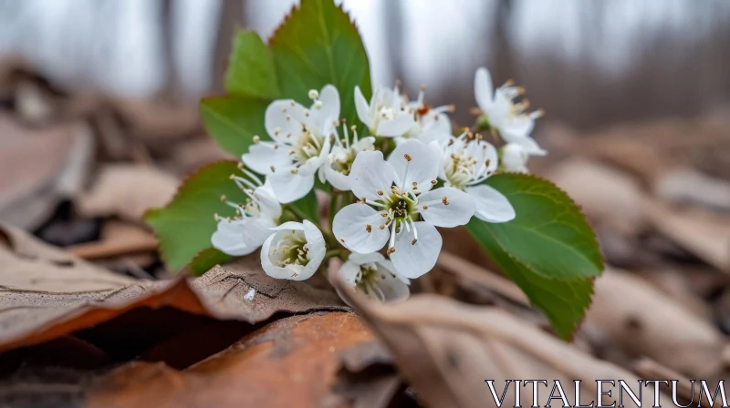 Close-Up of Delicate White Flowers with Green Leaves AI Image