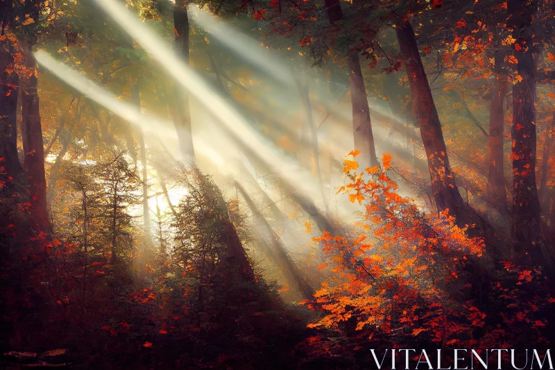 Enchanting Forest: Rays of Light, Vibrant Colors, Dreamlike Atmosphere AI Image