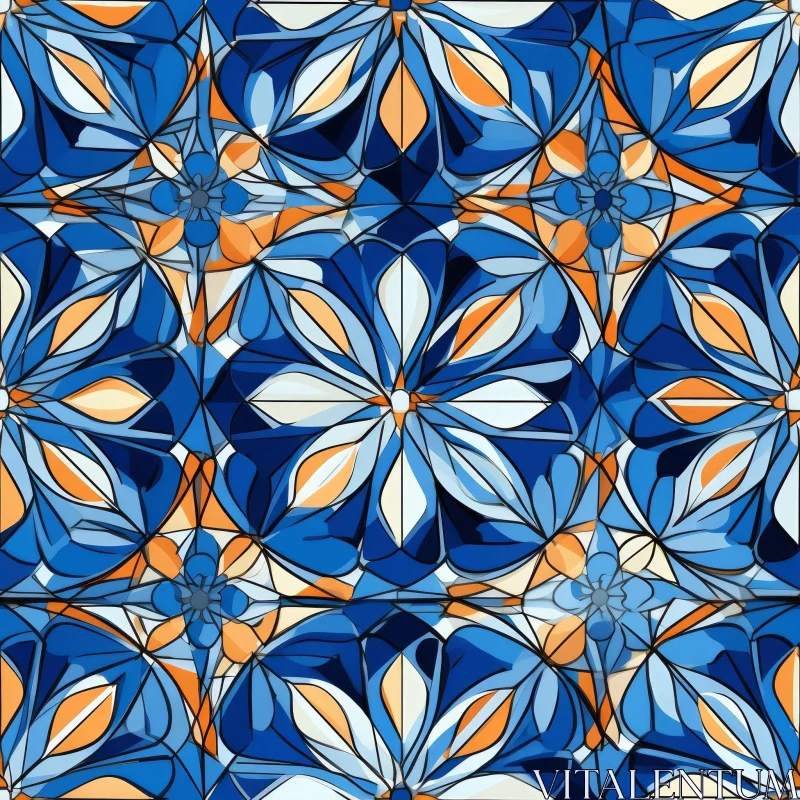 AI ART Intricate Moroccan Tile Pattern - Blue Orange White