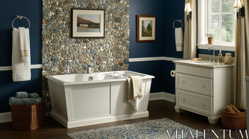 Luxurious White Marble Bathroom with Blue Accents AI Image