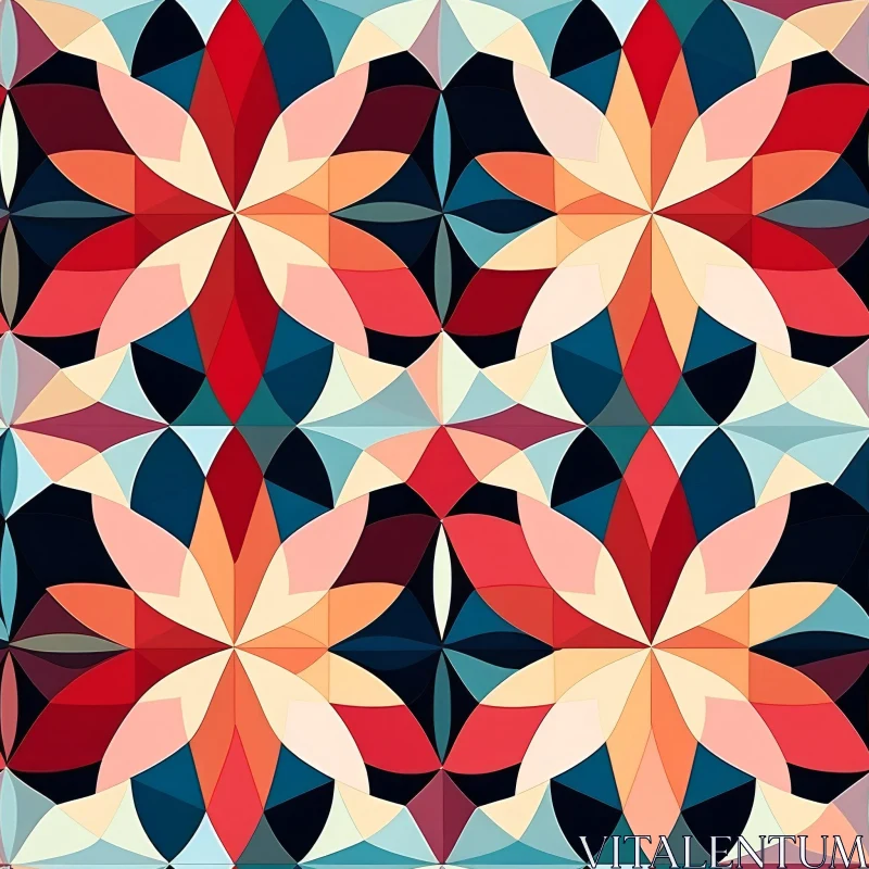 Symmetrical Geometric Pattern in Red, Orange, Yellow, Blue, and Green AI Image
