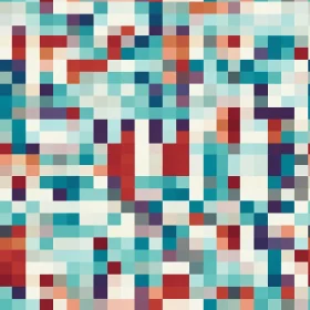 Blue Pixelated Pattern with Red and Orange Pixels