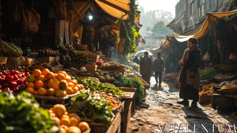 Bustling Eastern Market: Colorful Fruits, Vegetables, and More AI Image