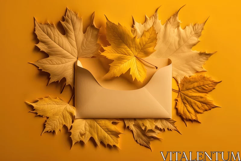 Enchanting Autumn Leaves on Yellow Background - Artistic Composition AI Image