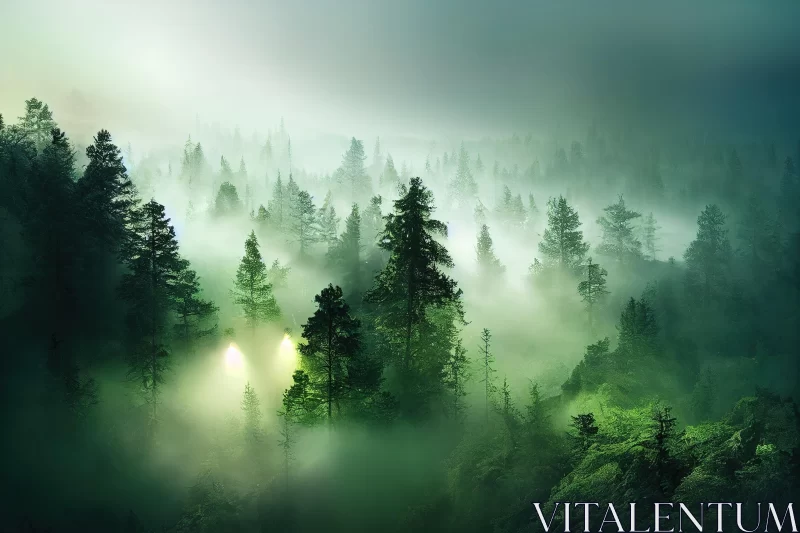 Enchanting Misty Forest: Layered and Atmospheric Landscapes AI Image