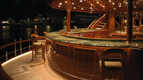 Exquisite Night Scene on a Luxury Yacht's Bar