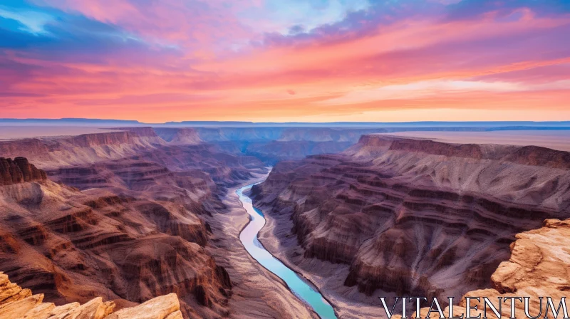 Panoramic River in Grand Canyon at Sunset - A Captivating Nature Image AI Image