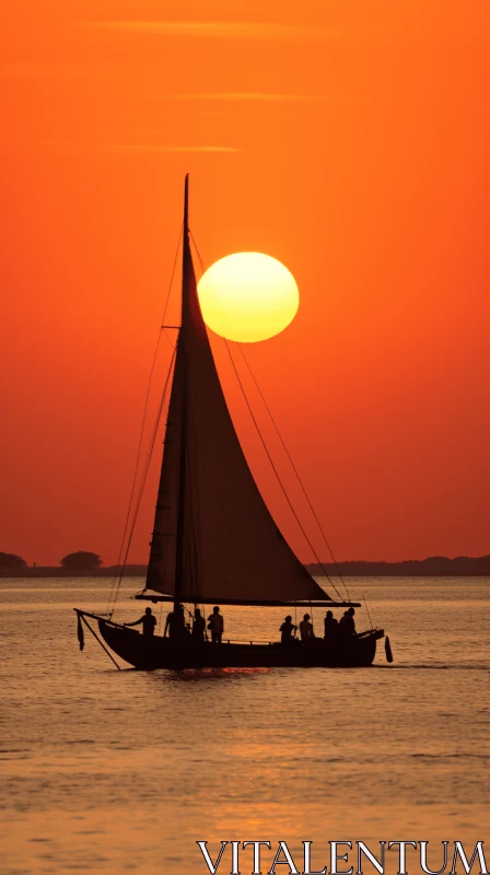 Serene Sail Boat in Sunset: A Captivating Image of Traditional Arts AI Image