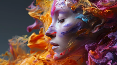Vibrant Portrait of a Woman Covered in Colorful Paint