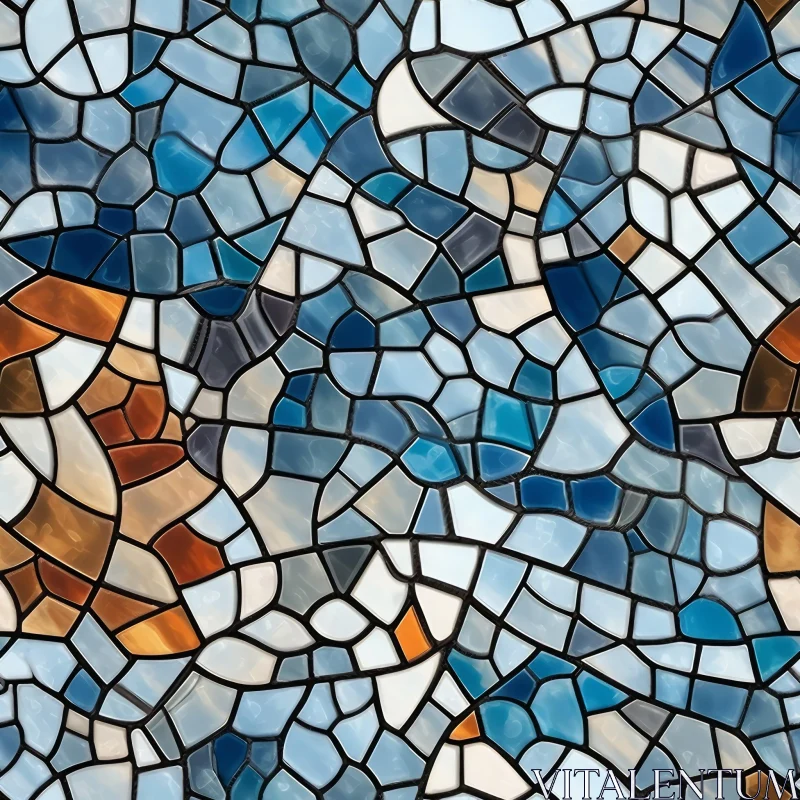 AI ART Blue Gray Brown Stained Glass Mosaic Tile Pattern