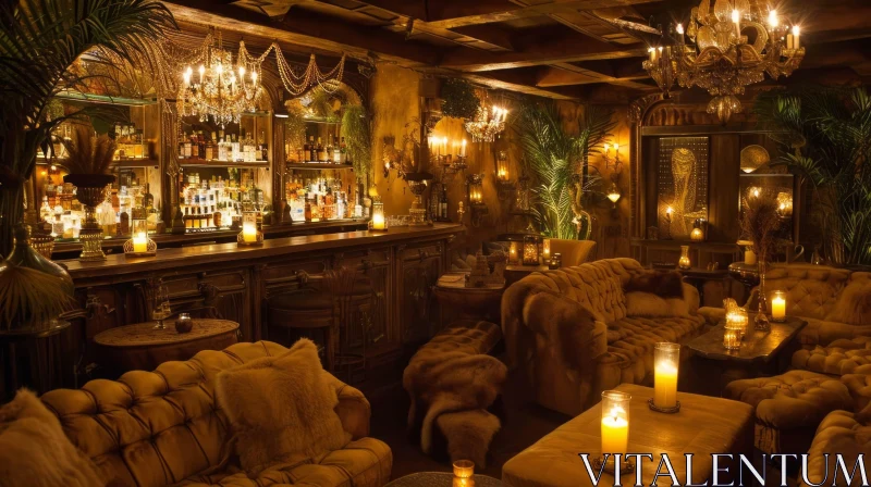 Cozy and Intimate Bar with Dark Wood Paneling AI Image
